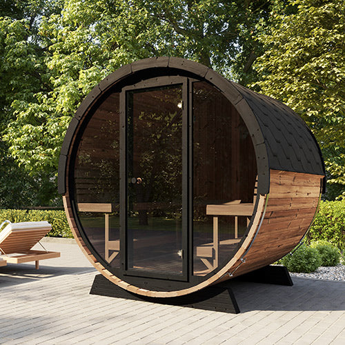 SaunaLife EE8G Outdoor Barrel Sauna with Glass Front