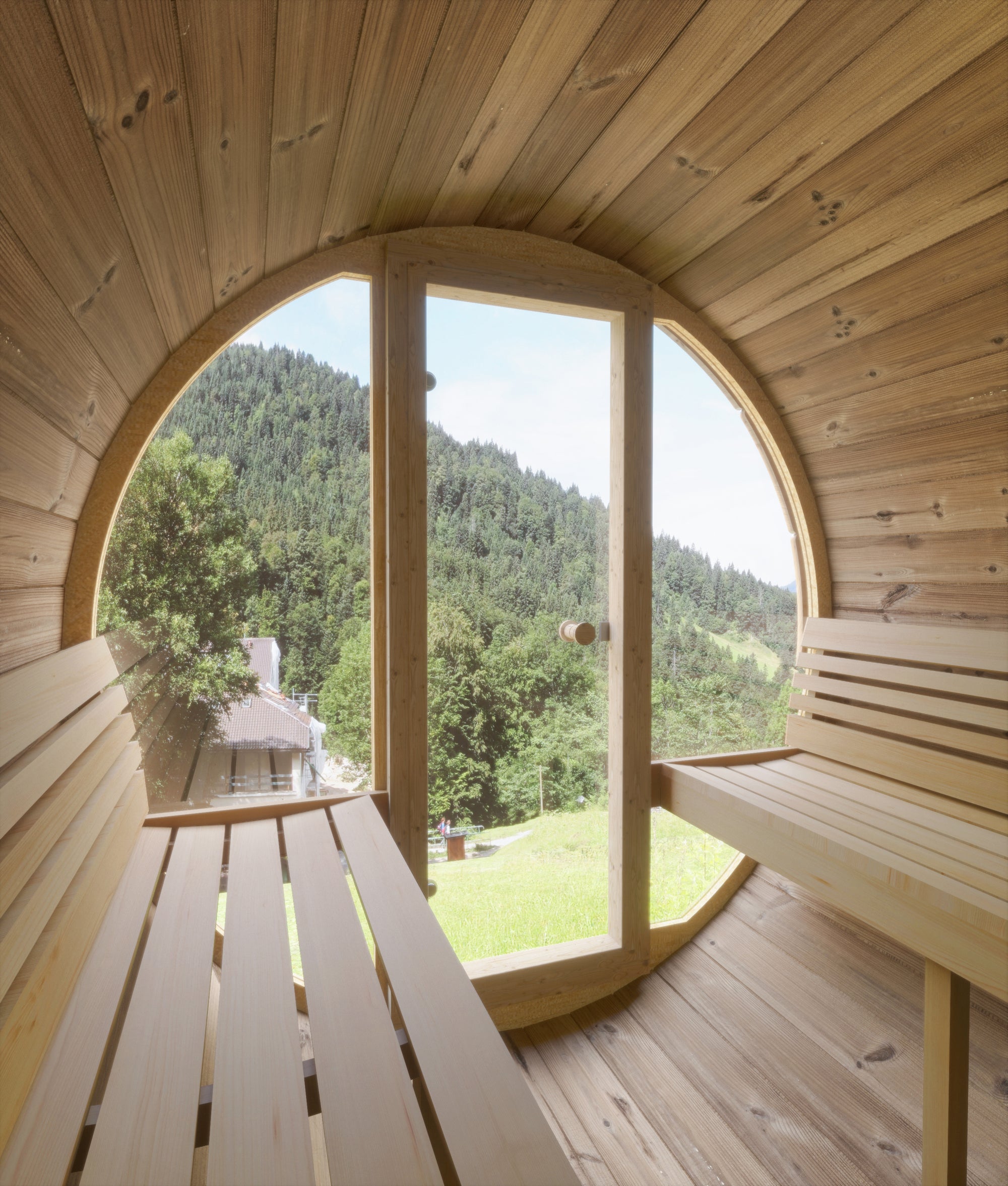 SaunaLife E7G Outdoor Barrel Sauna with Glass Front