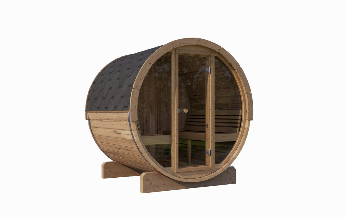 SaunaLife E8G Outdoor Barrel Sauna with Glass Front