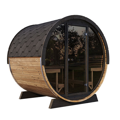 SaunaLife EE8G Outdoor Barrel Sauna with Glass Front