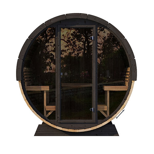 SaunaLife EE8G Outdoor Barrel Sauna with Glass Front