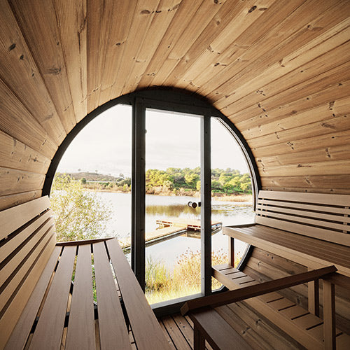 SaunaLife EE8G Outdoor Barrel Sauna with Glass Front
