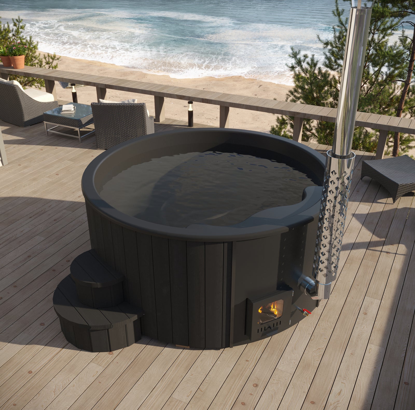 SaunaLife S4B Wood-Fired Hot Tub Black