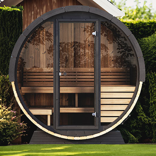 SaunaLife EE6G Outdoor Barrel Sauna with Glass Front